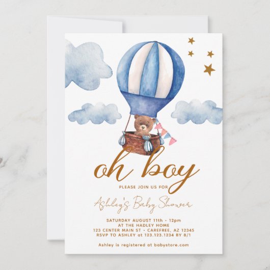 Oh Boy Teddy Bear Baby shower Kaart (Voorkant)
