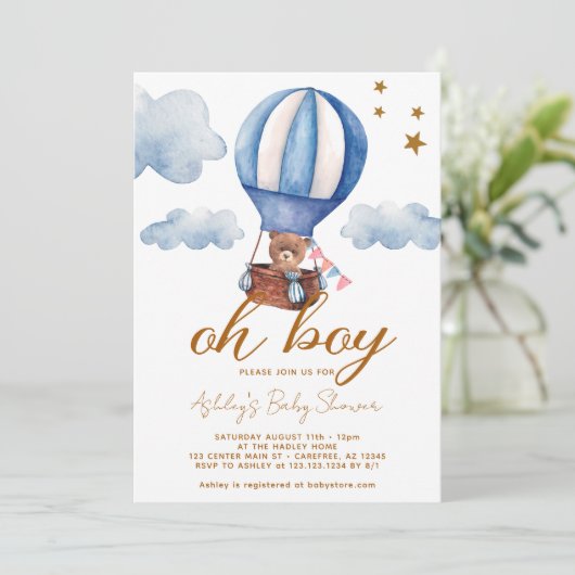 Oh Boy Teddy Bear Baby shower Kaart (Staand voorkant)