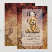 Oh Boy Teddy Bear Rustieke Houten Graan Baby showe Kaart (Voorkant / Achterkant)