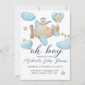 Oh Boy Teddy Bear Vliegtuig Baby shower Kaart (Voorkant)