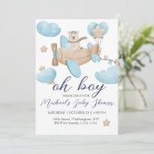 Oh Boy Teddy Bear Vliegtuig Baby shower Kaart (Staand voorkant)