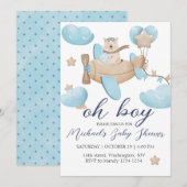 Oh Boy Teddy Bear Vliegtuig Baby shower Kaart (Voorkant / Achterkant)