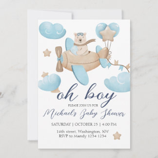 Oh Boy Teddy Bear Vliegtuig Baby shower Kaart