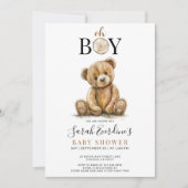 Oh Boy Teddy Bear Waterverf Baby shower Kaart (Voorkant)