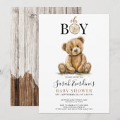 Oh Boy Teddy Bear Waterverf Baby shower Kaart (Voorkant / Achterkant)
