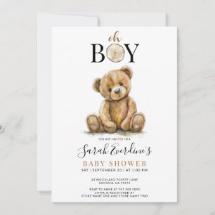 Oh Boy Teddy Bear Waterverf Baby shower Kaart