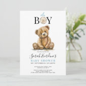 Oh Boy Teddy Bear Waterverf Baby shower Kaart (Staand voorkant)