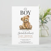 Oh Boy Teddy Bear Waterverf Baby shower Kaart (Staand voorkant)
