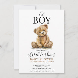 Oh Boy Teddy Bear Waterverf Baby shower Kaart