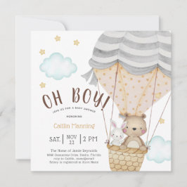 Oh Boy Teddy Bear Woodland Baby shower Kaart