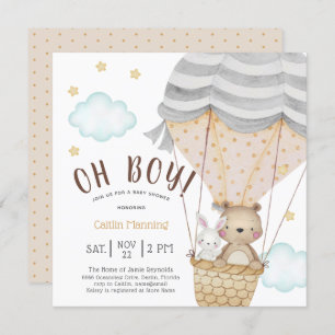 Oh Boy Teddy Bear Woodland Baby shower Kaart