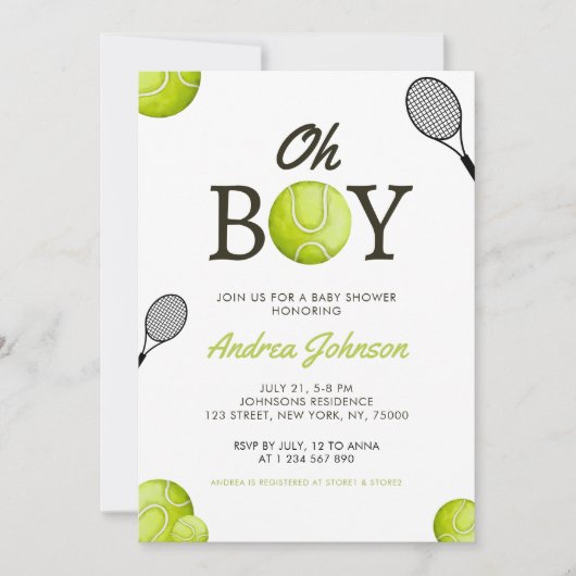 Oh Boy Tennis Baby shower Uitnodiging (Voorkant)