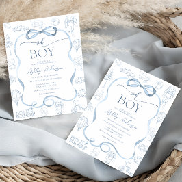 Oh Boy Toile De Jouy Blue Baby shower Kaart