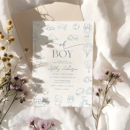 Oh Boy Toile De Jouy Blue Baby shower Kaart
