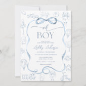 Oh Boy Toile De Jouy Blue Baby shower Kaart (Voorkant)