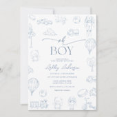 Oh Boy Toile De Jouy Blue Baby shower Kaart (Voorkant)