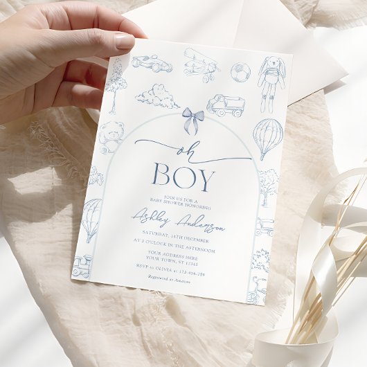 Oh Boy Toile De Jouy Blue Nursery Baby shower Kaart