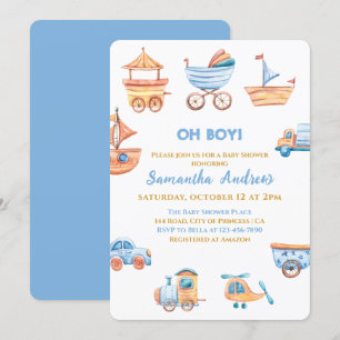 Oh Boy Toys Schattige Baby shower Uitnodiging