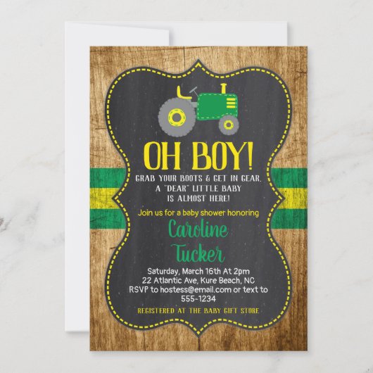 Oh Boy Tractor Baby shower uitnodigingskaart Kaart (Voorkant)
