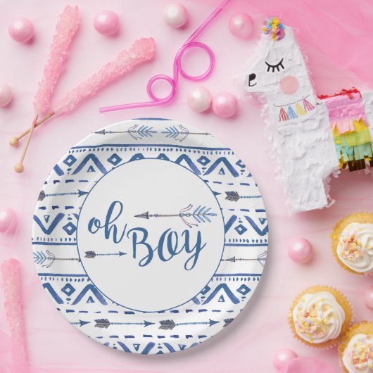 Oh Boy Tribal Baby shower Papieren Bordje (Feest)