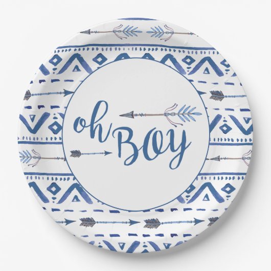 Oh Boy Tribal Baby shower Papieren Bordje (Voorkant)