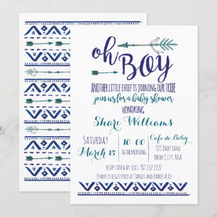 Oh Boy Tribal Baby shower Uitnodiging - BLAUWGROEN