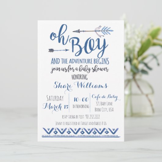 Oh Boy Tribal Baby shower Uitnodiging - CUSTOM (Staand voorkant)