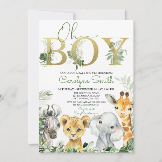Oh Boy Tropical Oerwoud Animals Baby shower Kaart (Voorkant)