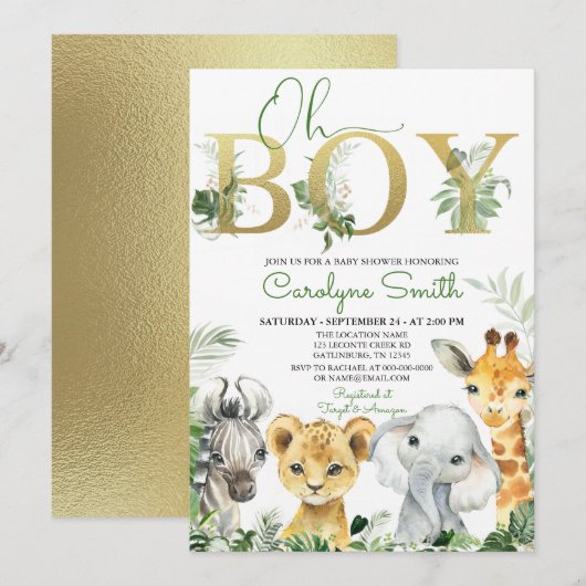 Oh Boy Tropical Oerwoud Animals Baby shower Kaart (Voorkant / Achterkant)