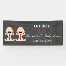 OH BOY! Twin Boys Mustache Baby Boys Shower Banner