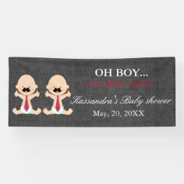 OH BOY! Twin Boys Mustache Baby Boys Shower Banner