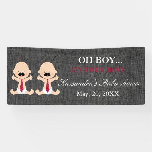 OH BOY! Twin Boys Mustache Baby Boys Shower Banner (Horizontaal)