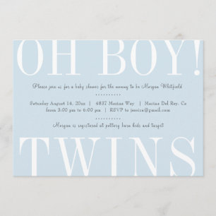 Oh Boy Twins Baby shower nodiging Kaart