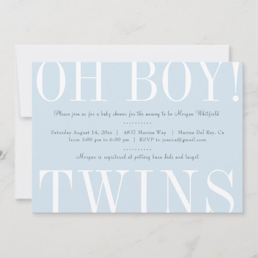 Oh Boy Twins Baby shower Uitnodiging (Voorkant)