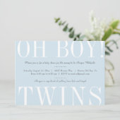 Oh Boy Twins Baby shower Uitnodiging (Staand voorkant)