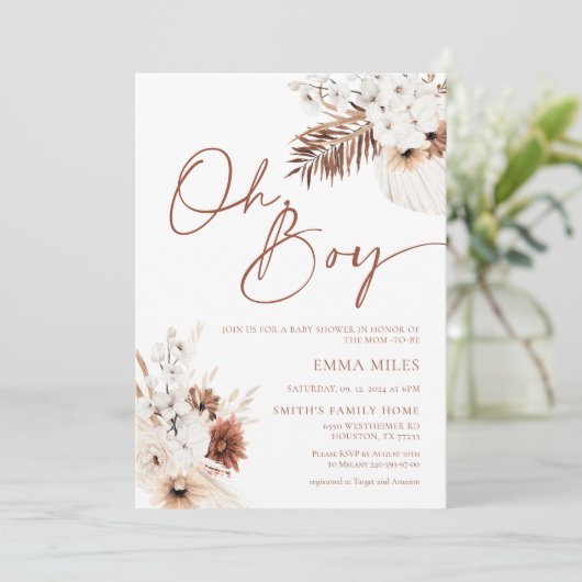 Oh Boy Uitnodiging Boho Baby shower Uitnodiging (Staand voorkant)