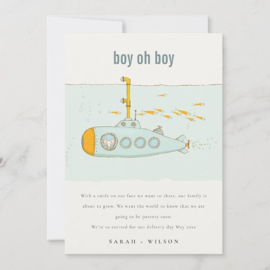 Oh Boy Underwater onderzeeboot Baby aankondiging (Voorkant)