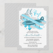 Oh Boy  vliegtuig Baby shower Blue en Grey Kaart (Voorkant / Achterkant)