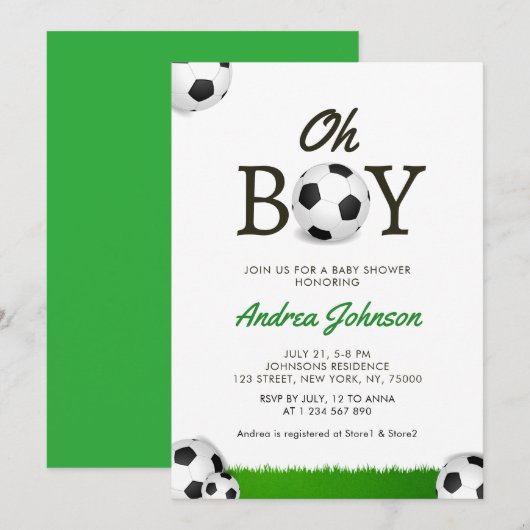 Oh Boy Voetballen Grass Player Coach Baby shower Save The Date (Voorkant / Achterkant)