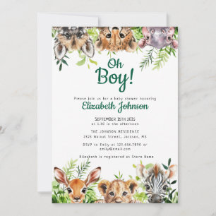 Oh Boy Watercolor Safari Dieren Baby Shower Kaart