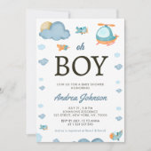 Oh Boy Waterverf Airplane Helikopter Baby shower Save The Date (Voorkant)