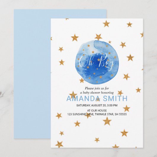 Oh Boy Waterverf Bloom en Gele Stars  Kaart (Voorkant / Achterkant)