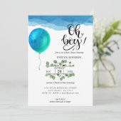 Oh Boy Waterverf Blue Clouds Baby shower Kaart (Staand voorkant)