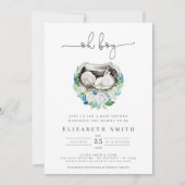 Oh Boy Waterverf Blue Floral Wreath Baby shower I Kaart (Voorkant)