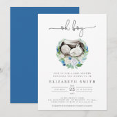 Oh Boy Waterverf Blue Floral Wreath Baby shower I Kaart (Voorkant / Achterkant)
