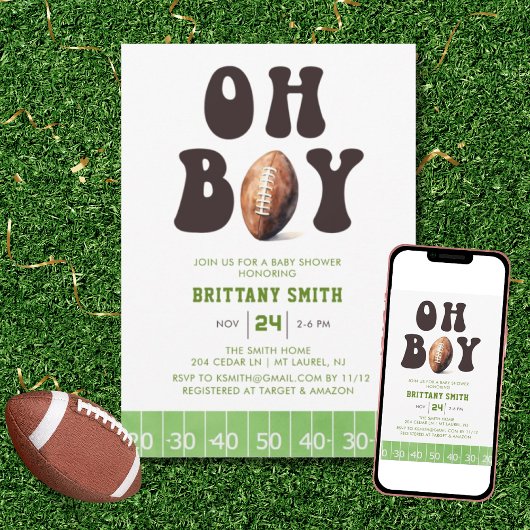 Oh Boy Waterverf Football Baby shower Kaart