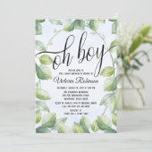 Oh Boy Waterverf Greenery Boy Baby shower Kaart (Staand voorkant)