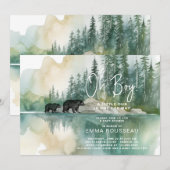 Oh Boy Waterverf Mam En Beer welp Baby shower Kaart (Voorkant / Achterkant)