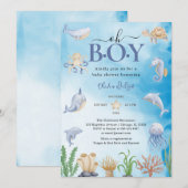 Oh Boy Waterverf onder het Zee Baby shower Kaart (Voorkant / Achterkant)