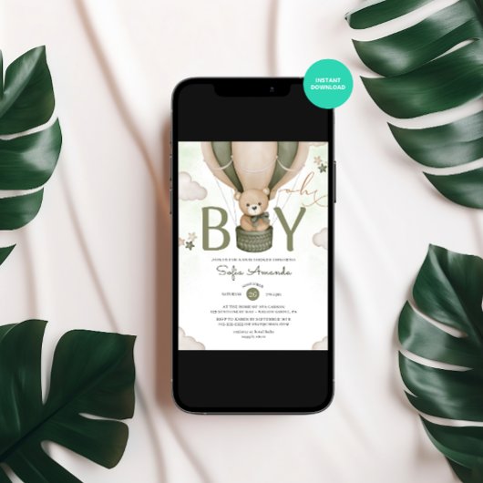 Oh Boy Waterverf Teddy Bear Green Baby shower Kaart